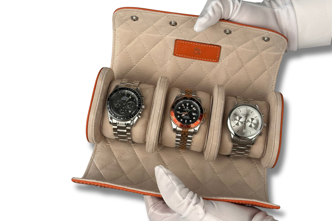 BLCK togo orange watch roll suede interior