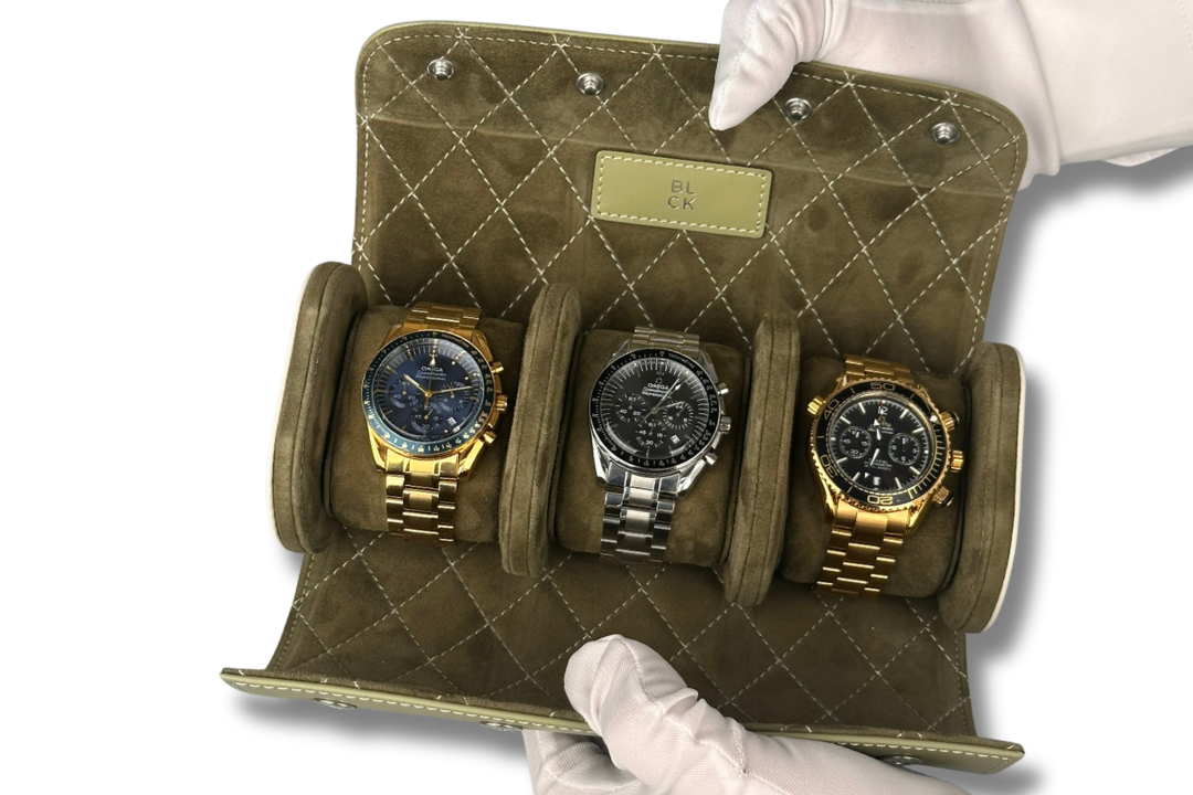 BLCK pablo olive green watch roll suede interior