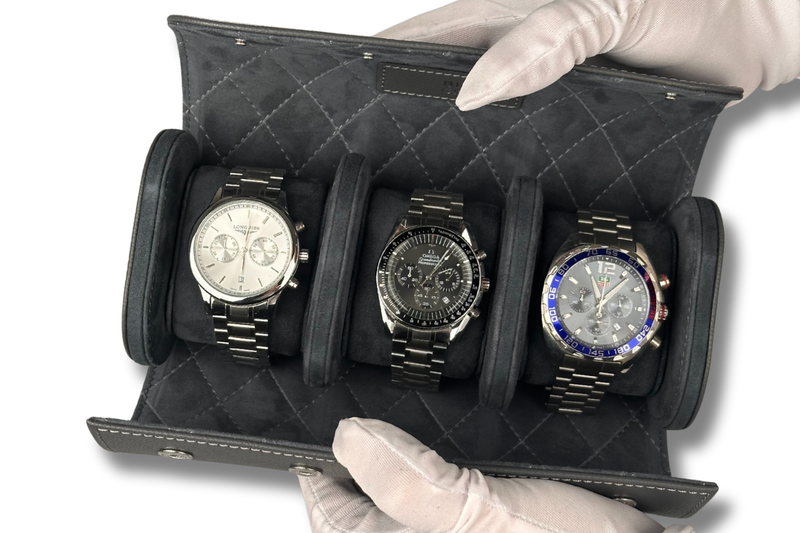 BLCK saffiano anthracite watch roll suede interior