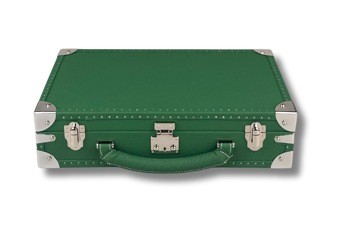 BLCK green togo leather watch case with handle