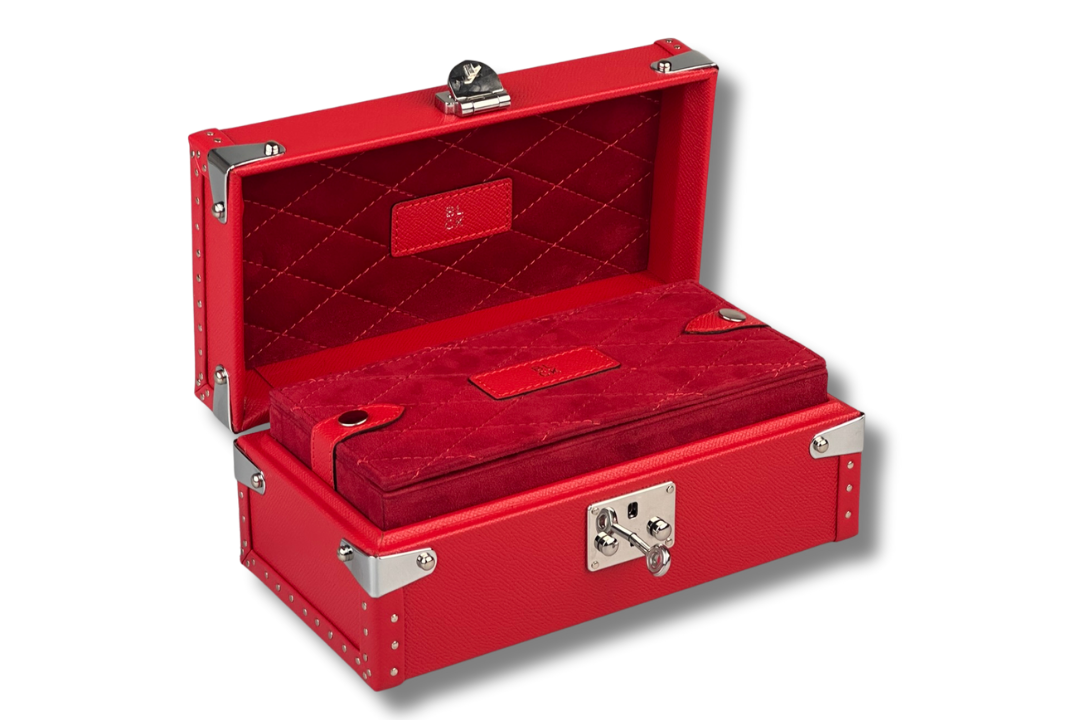 BLCK saffiano watch case suede interior compartments