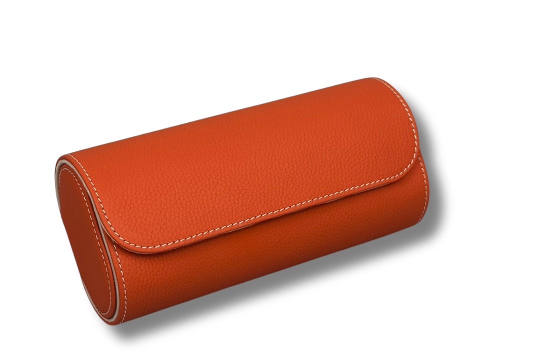 BLCK togo orange leather watch roll travel case