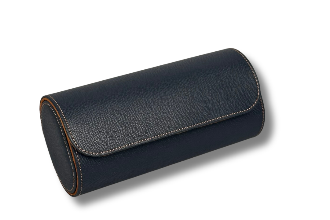 BLCK saffiano navy blue leather watch roll travel case