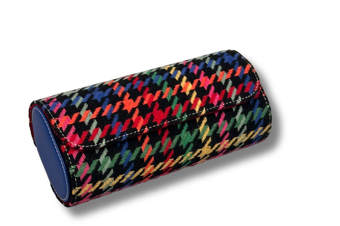 BLCK dark multicolor houndstooth watch roll travel case