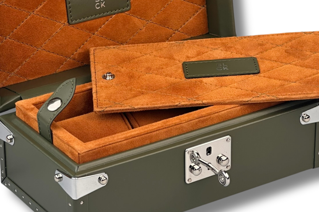 BLCK olive green leather texture detail watch case