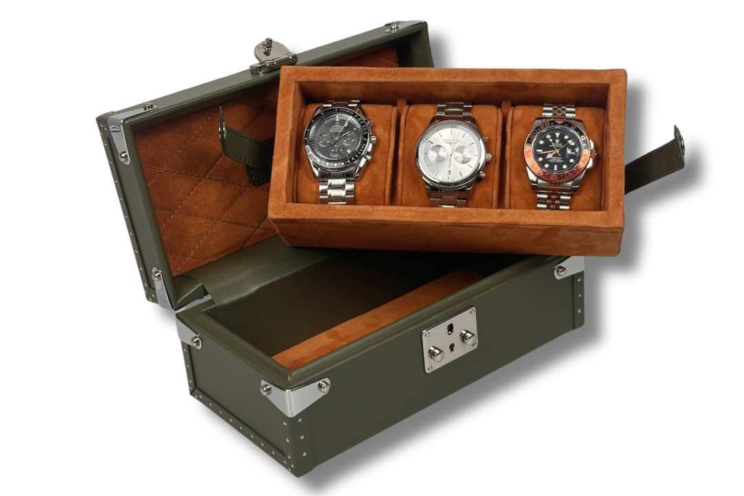 BLCK olive green leather texture detail watch case