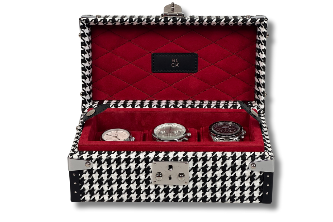 BLCK black houndstooth watch case goatskin interior