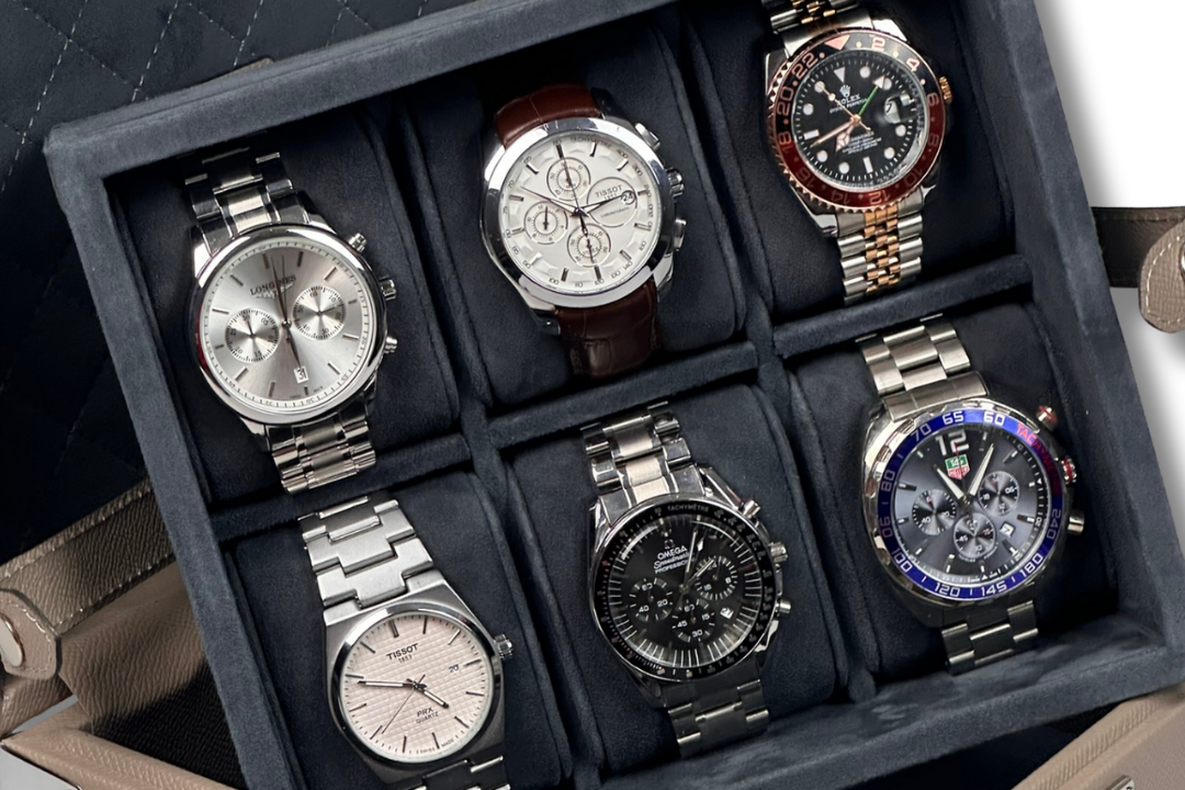 BLCK saffiano watch case suede interior compartments